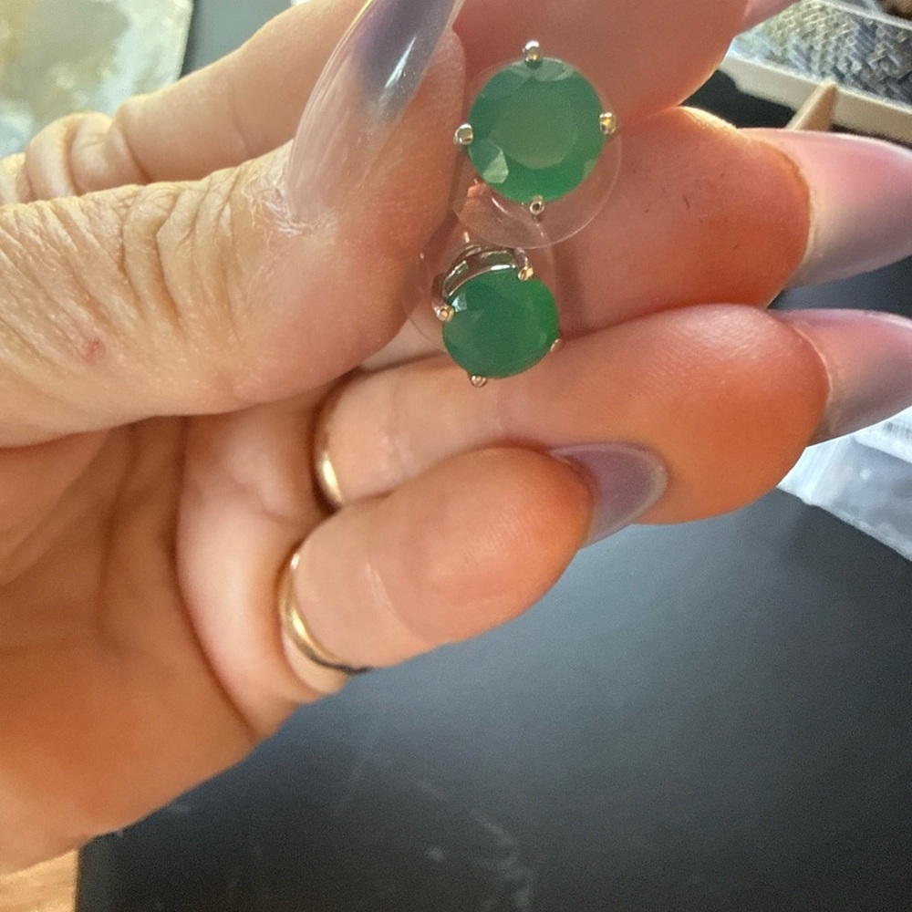 Green Gemstone Stud Earrings - Women Jewelry